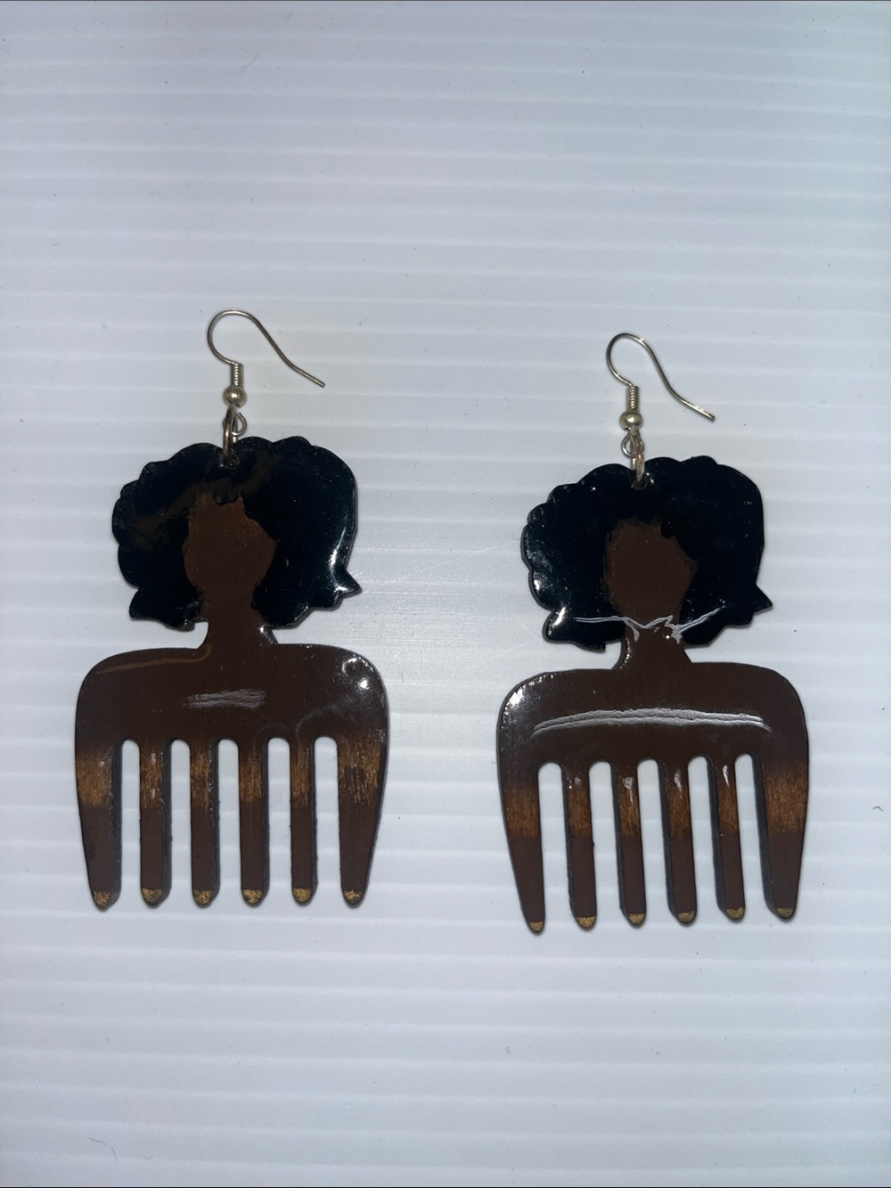 1 of 1 Women's Brown & Black Afro Pick Dangle Earrings